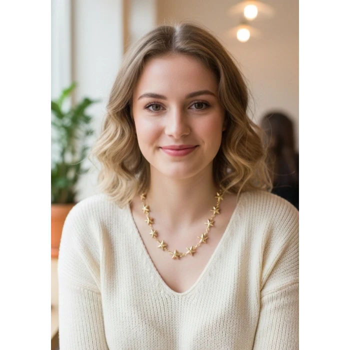 ietaks™ Yıldız Model Pirinç Gold Renk Kadın Kolye