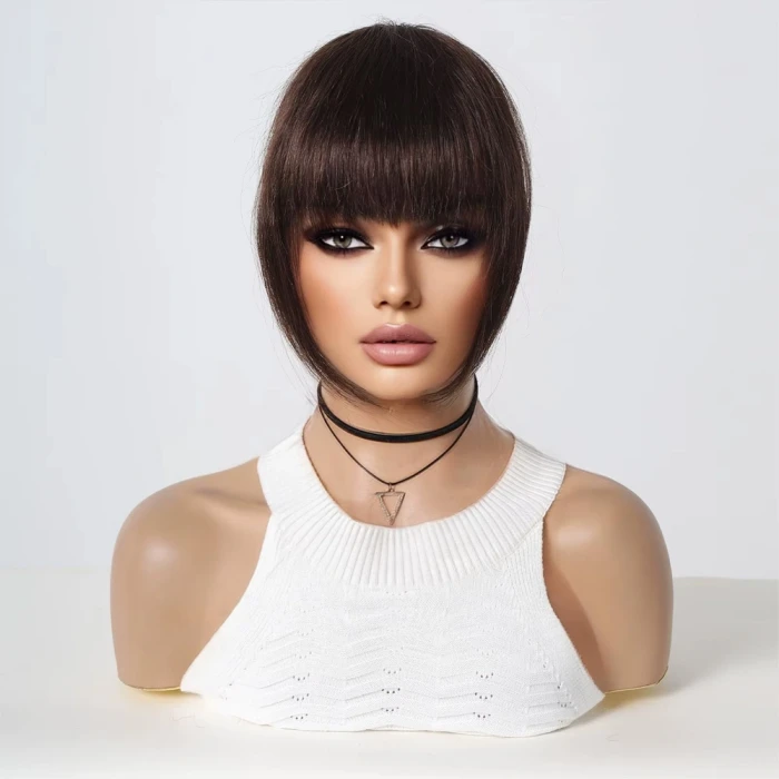 Yoğun Gerçek Saç Perçem - Koyu Kestane