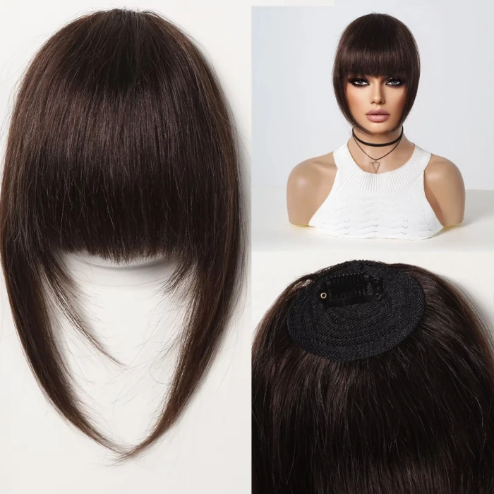 Yoğun Gerçek Saç Perçem - Koyu Kestane