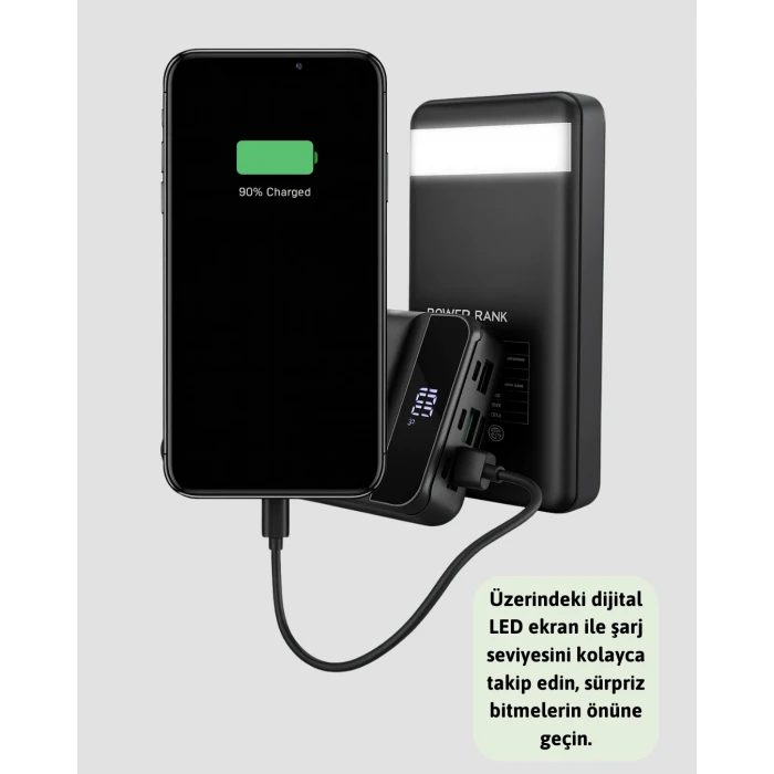 Yüksek Kapasiteli 50.000 mAh Powerbank – Type-C, Lightning ve Micro USB Uyumlu, Çoklu Cihaz Şarj Özellikli