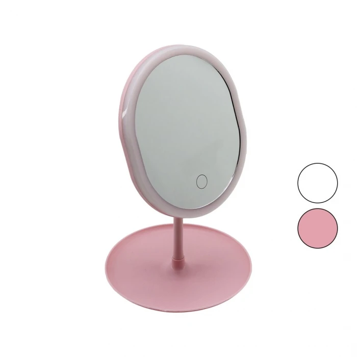YUVARLAK- DÜZ KENAR 7 İNÇ LEDLİ - USB ŞARJLI MAKYAJ AYNASI 90°TAKILIKLI AYAKR.PLS 17.5CM (K95)