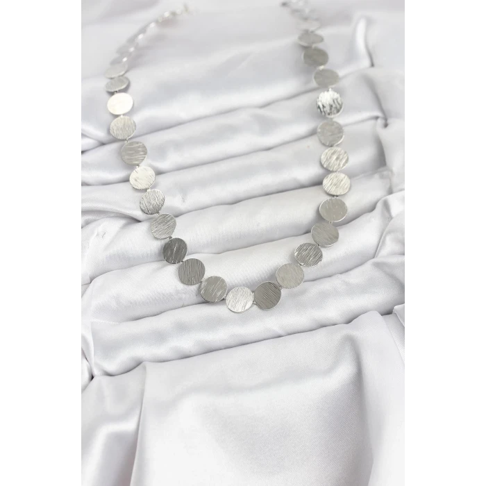 ietaks™ Yuvarlak Plaka Model Gümüş Renk Kadın Kolye