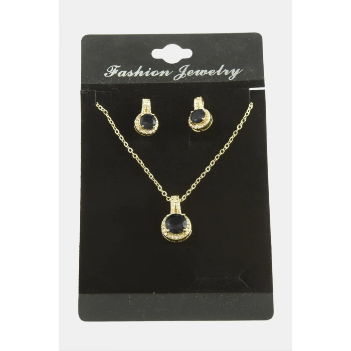 Yuvarlak Zirkon Taşlı Set Kolye