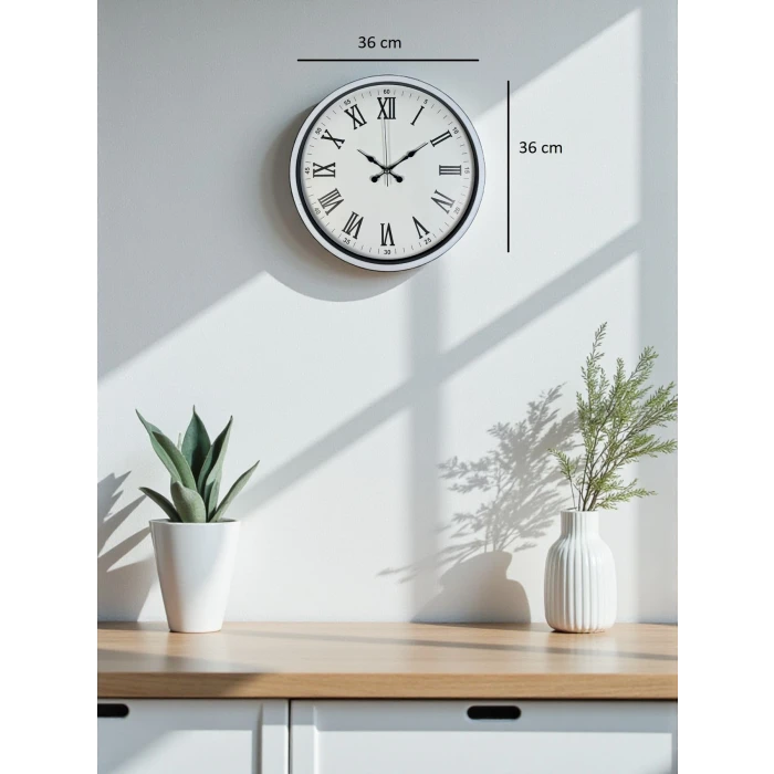 Zentime 36 Cm Beyaz Dekoratif Duvar Saati