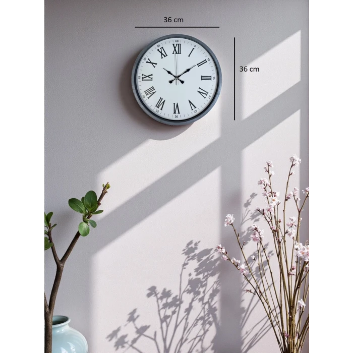 Zentime 36 Cm Gri Dekoratif Duvar Saati