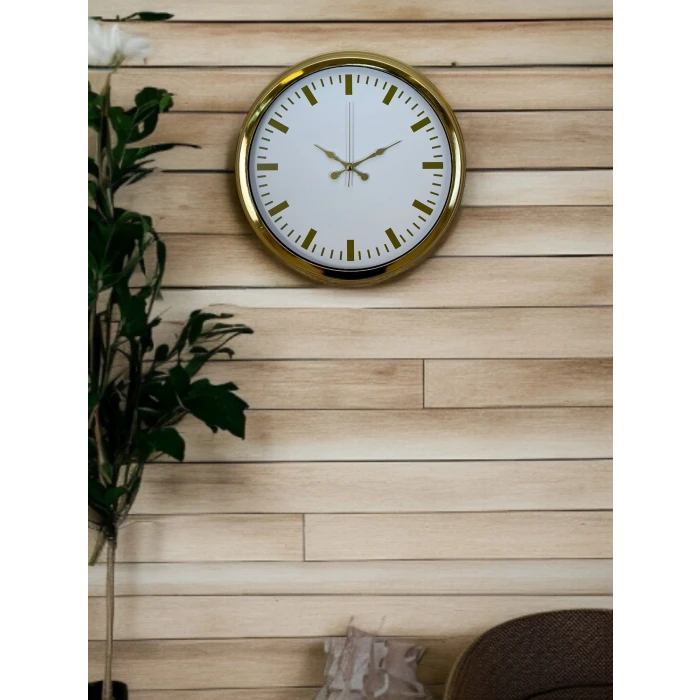 Zentime Gold & White Lüks Tasarım 40 Cm Gold Metal Duvar Saati