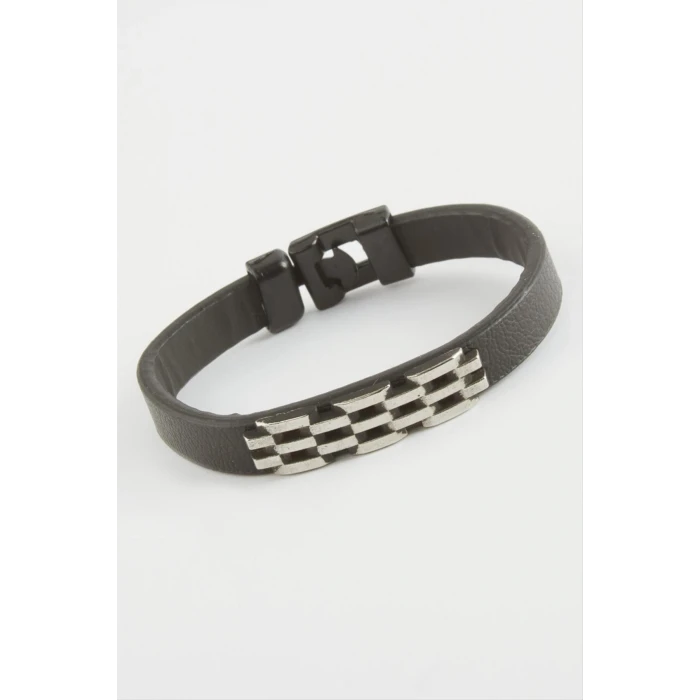 Zincir Desenli Kaliteli Suni Deri Bileklik