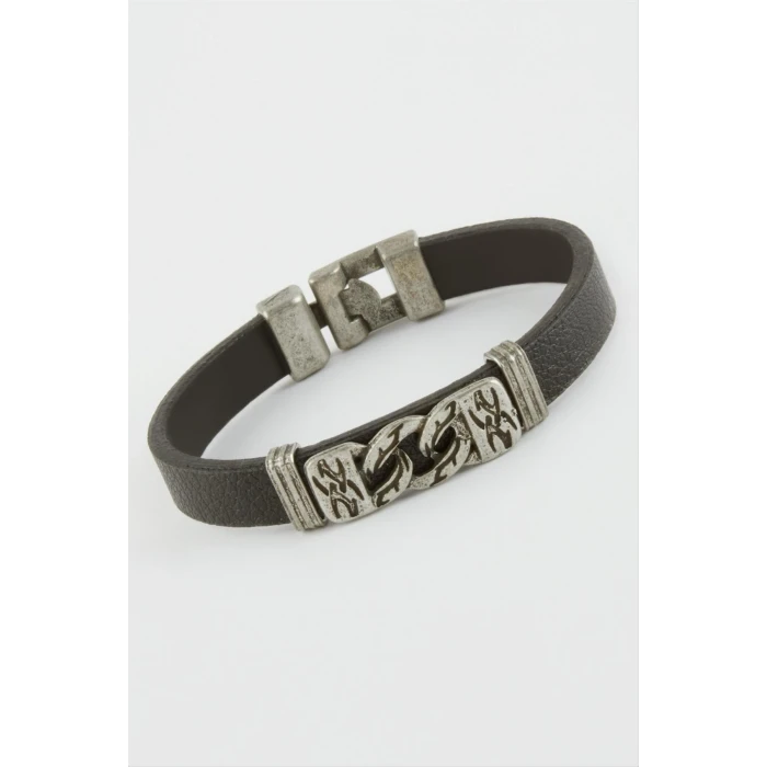 Zincir Desenli Suni Deri Bileklik