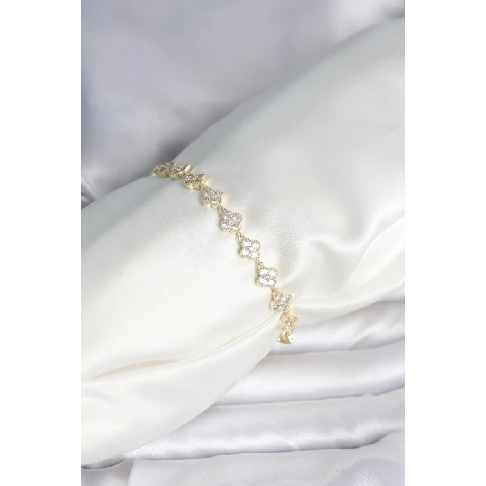 ietaks™ Zirkon Taşlı Pirinç Yonca Model Bileklik