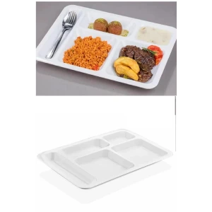 10 Adet  5 Bölmeli Kırılmaz Tabldot Tabak Self Servis Yemekhane Okul Lokanta Tabildot (40 cm x28 cm)