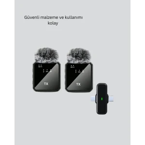 2in1 Kablosuz Yaka Mikrofonu iOS ve Android Uyumlu