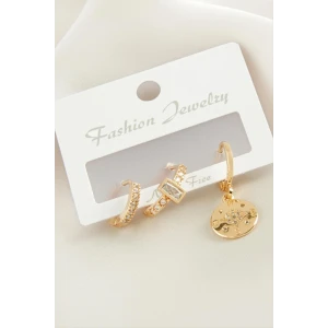 3 Adet Çiçek Zirkon Taşlı Küpe