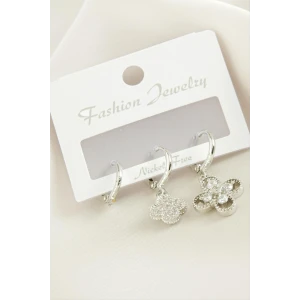 3 Adet Çiçek Zirkon Taşlı Küpe