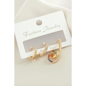 3 Adet Halka Zirkon Taşlı Küpe