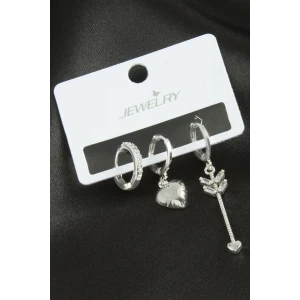 3 Adet Kalp Zirkon Taşlı Küpe