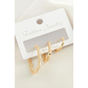 3 Adet Oval Zirkon Taşlı Küpe