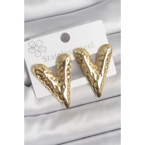 316 Çelik Gold Renk İşlemeli Kalp Model Kadın Küpe