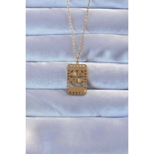 ietaks™ 316L Altın Renk İşlemeli Yonca Model Vintage Kolye