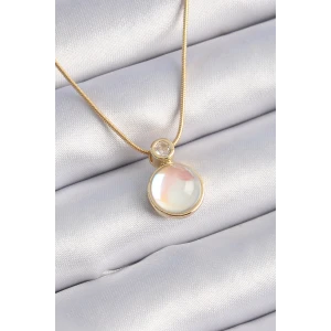 ietaks™ 316L Çelik Gold Renk Beyaz Sedefli Vintage Kadın Kolye