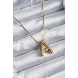 ietaks™ 316L Çelik Gold Renk Bubble A Harf Model Kadın Kolye