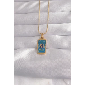 ietaks™ 316L Çelik Gold Renk Mavi Mineli El Figür Tarot Kolye