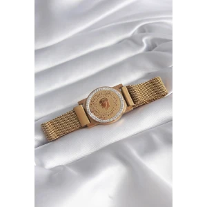 316L Çelik Gold Renk Mıknatıslı Hasır Zirkon Taşlı Çeyrek Altın Model Kadın Bileklik