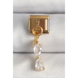 316L Çelik Gold Renk Sallantı Zirkon Taşlı Kurdele Model Nomination Charm - TJ-BC1351