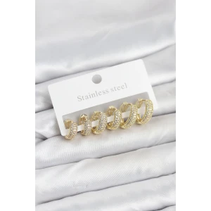316L Çelik Gold Renk Zirkon Taşlı Halka Küpe Seti - TJ-BKP11520