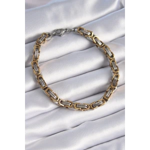 316L Çelik Gümüş Gold Renk Kral Zincir Model Erkek Bileklik