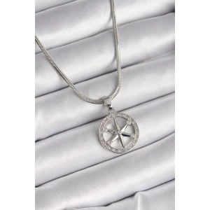 316L Çelik Gümüş Renk İtalyan Zincir Zirkon Taşlı Kutup Yıldız Model Kadın Kolye - TJ-BKO9594
