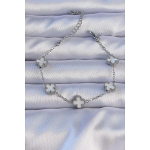 316L Çelik Gümüş Renk Mineli Yonca Model Bileklik - TJ-BB6302