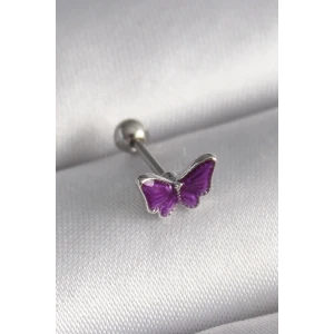 ietaks™ 316L Çelik Gümüş Renk Mor Kelebek Model Tragus Piercing