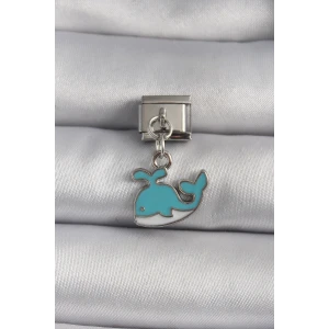 316L Çelik Gümüş Renk Sallantı Mavi Balina Model Nomination Charm