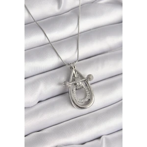 316L Çelik Gümüş Renk Zirkon Taşlı Damla Model Kadın Kolye