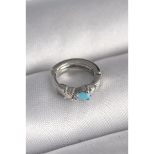 316L Çelik Gümüş Renk Zirkon Taşlı Mavi Boncuk Detay Tragus Piercing - TJ-PR1325