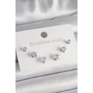 316L Çelik Gümüş Renk Zirkon Taşlı Yıldız Model Kadın Küpe Seti - TJ-BKP9881