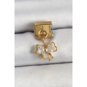 316L Çelik Sallantılı Zirkon Taşlı Fiyonk Model Gold Renk Nomination Charm - TJ-BC1424