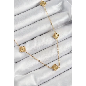 ietaks™ 316L Çelik Yonca Model Gold Renk Kadın Kolye