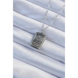 316L Çelik Zincir Eskitme Gümüş Renk Ay Figürlü Tarot Kolye - TJ-BKO9222