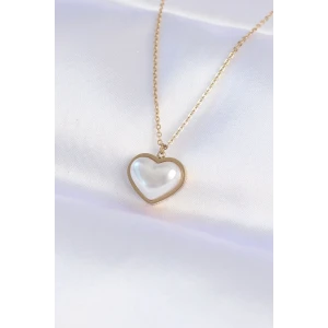 316L Çelik Zincir Gold Renk Beyaz Taşlı Bubble Kalp Kolye - TJ-BKO8737