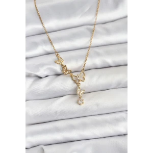 316L Çelik Zincir Gold Renk Kelebek Model Kadın Kolye - TJ-BKO10676