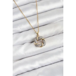 316L Çelik Zincir Gold Renk Zirkon Taşlı Sarmal Model Kadın Kolye