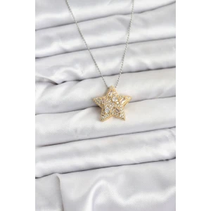316L Çelik Zincir Gümüş Renk Zincirli Gold Yıldız Model Kadın Kolye