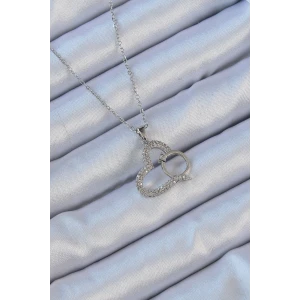 316L Çelik Zincir Gümüş Renk Zirkon Taşlı Yüzüklü Kalp Kolye - TJ-BKO9146
