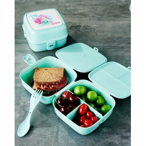 4 Bölmeli Çatallı Beslenme Kabı - Diyet Kabı Karışık Renklerdedir