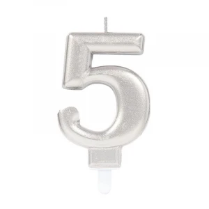 5 Rakam Mum Gümüş Renk