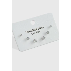 6 Adet Zirkon Tek Taşlı Çelik Küpe