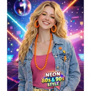 ieg™ Neon Turuncu Boncuk Kolye 80 cm – Retro 80’ler 90’lar Parti Aksesuarı