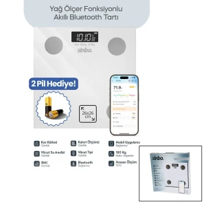 Beyaz Yağ Ölçer Akıllı Bluetooth Cam Baskül Pilli 180kg/50gr 26x26cm 8-kişi Hafıza Lcd Ekran ℃ Gösterge Sbs-4472