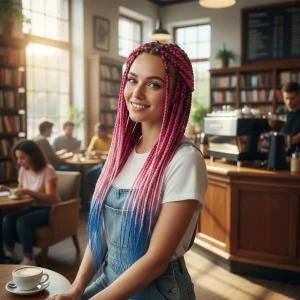 Afrika Örgüsü Ve Rasta İçin Sentetik Ombreli Saç - Koyu Pembe / Açık Pembe / Mavi